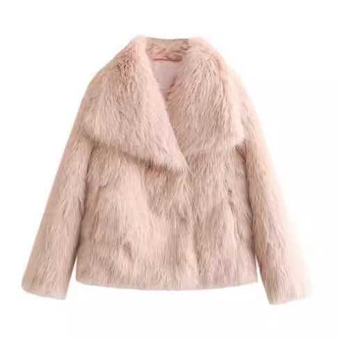 EMMA WU SELECTION  Abrigo de felpa de invierno, moda, cálido, grueso, esponjoso, chaqueta de solapa, ropa exterior, casual, tops de manga larga, ropa de mujer