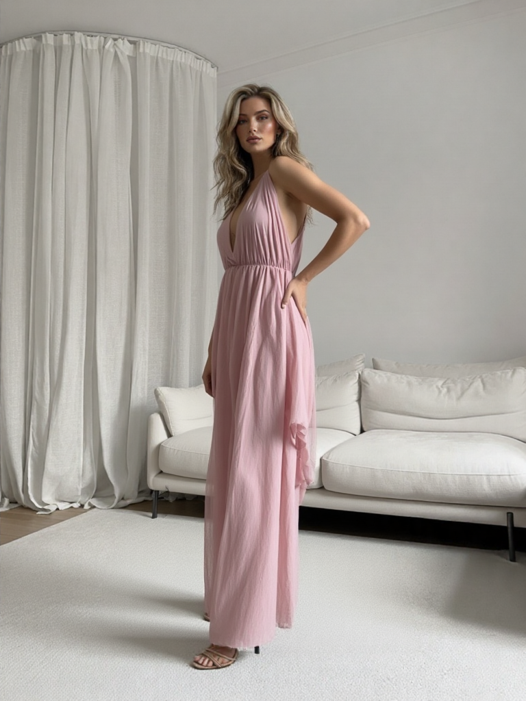 Emma Wu Design Vestido Largo 17499 de Gasa Elegante y Sofisticado para Mujer