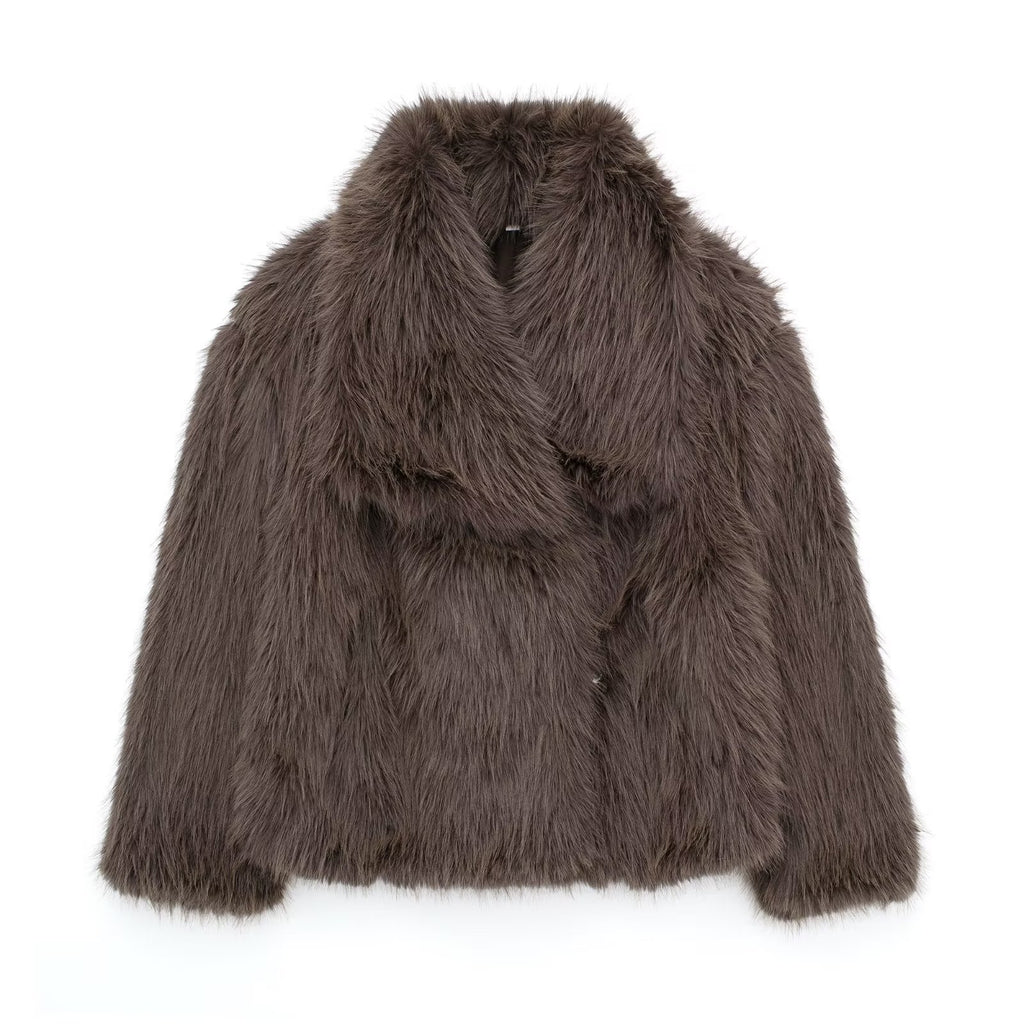 EMMA WU SELECTION  Abrigo de felpa de invierno, moda, cálido, grueso, esponjoso, chaqueta de solapa, ropa exterior, casual, tops de manga larga, ropa de mujer