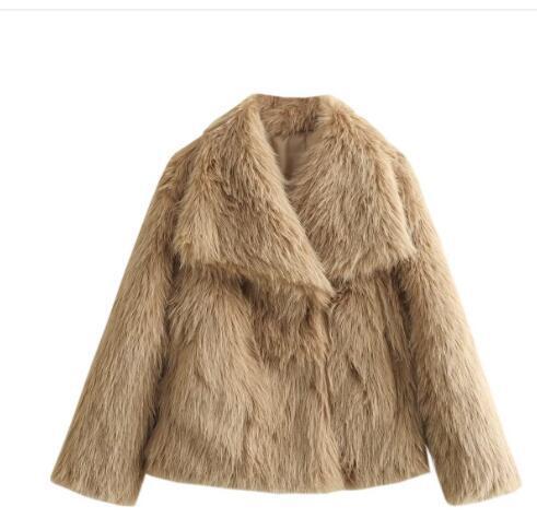EMMA WU SELECTION  Abrigo de felpa de invierno, moda, cálido, grueso, esponjoso, chaqueta de solapa, ropa exterior, casual, tops de manga larga, ropa de mujer