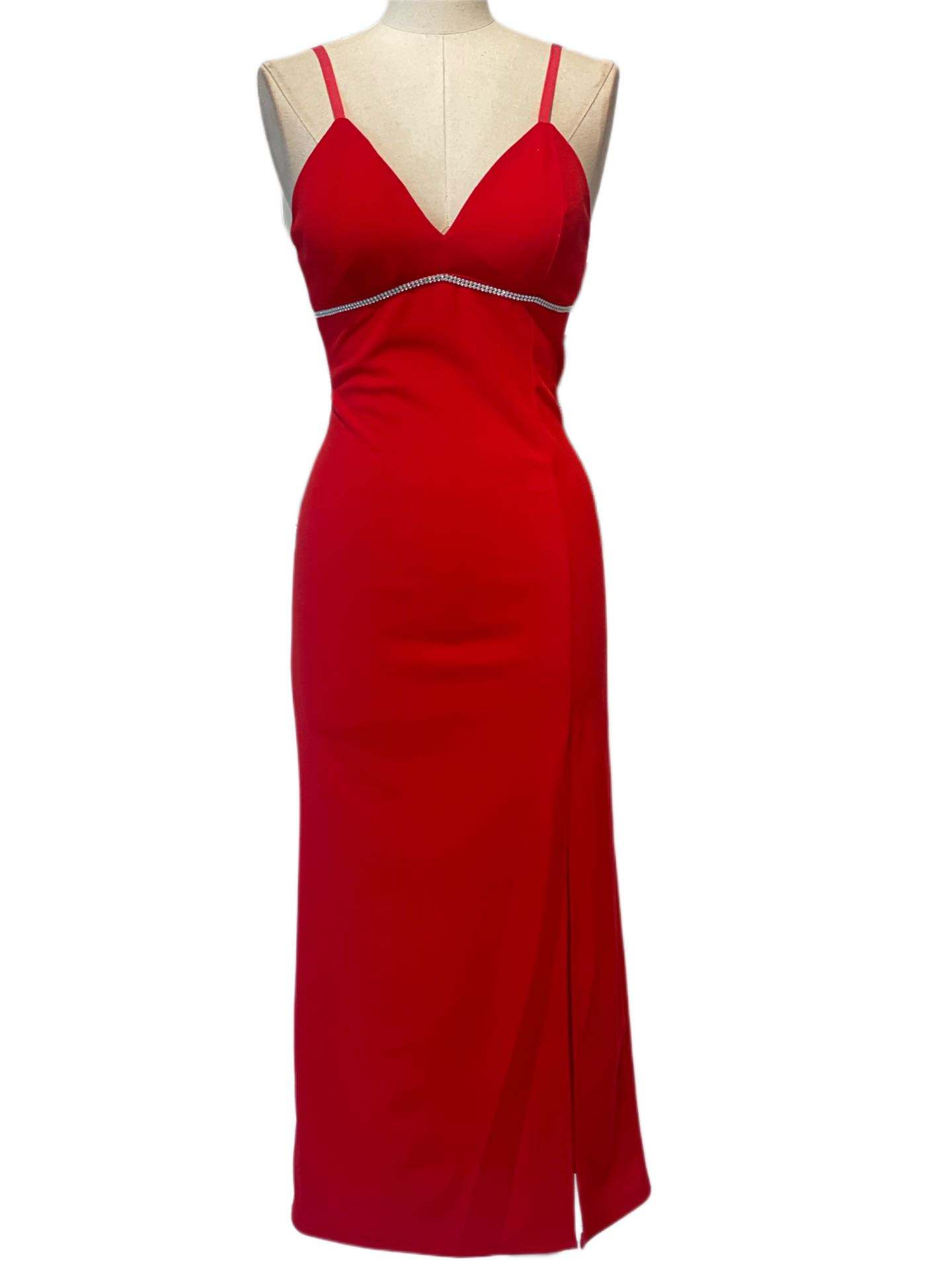 Emma Wu Design Vestido Largo 25206 en Crepe Scuba Azul Marino con Abertura lateral Elegante y Sofisticado