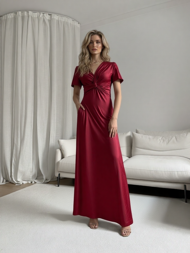 VESTIDO LARGO ELÁSTICO BRILLANTE 6242 - Emma Wu Design