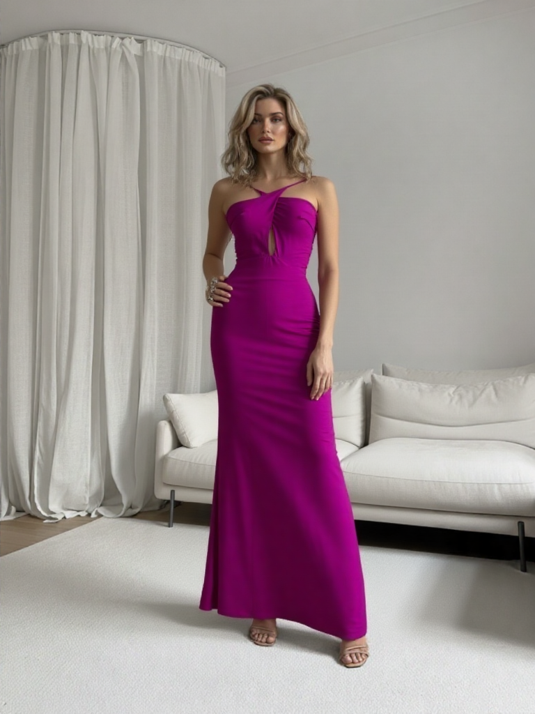 VESTIDO LARGO ELÁSTICO BRILLANTE 25081 - Emma Wu Design