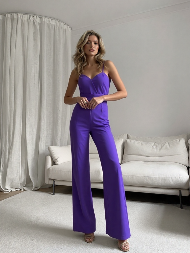 Emma Wu Design MONO LARGO 20584 Traje de Crepe Scuba en Color Púrpura Elegante y Sofisticado para Mujer