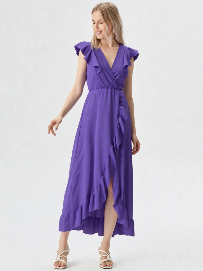 Emma Wu Design Vestido Largo 22002 de 95% Poliéster y 5% Elastano con Detalles de Volantes en Color Lila Elegante y Sofisticado