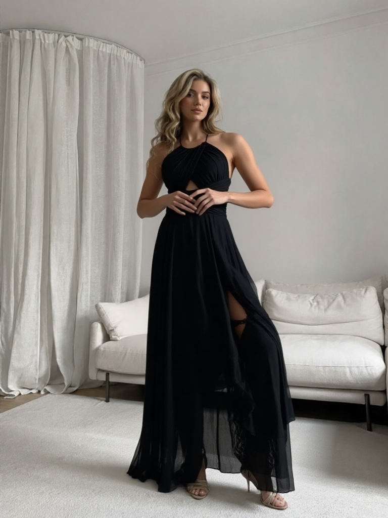 Emma Wu Design Vestido Largo 98289 Elegante y Sofisticado en 100% Poliéster Negro para Mujer