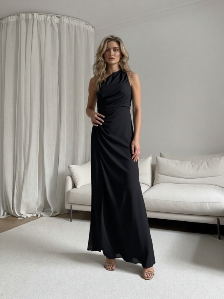 Emma Wu Design Vestido Largo 99361 Elegante de Poliéster con Elastano Negro para Mujer