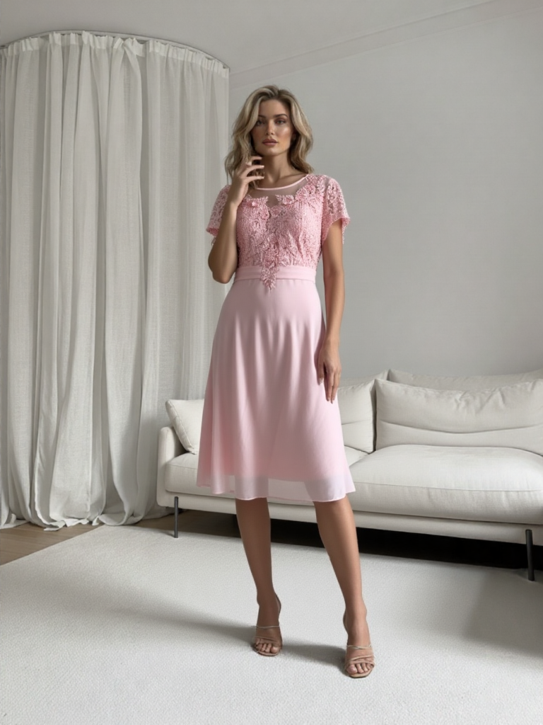 Emma Wu Design Vestido Midi 0736 Encaje Blanco Elegante y Detallado para Mujer