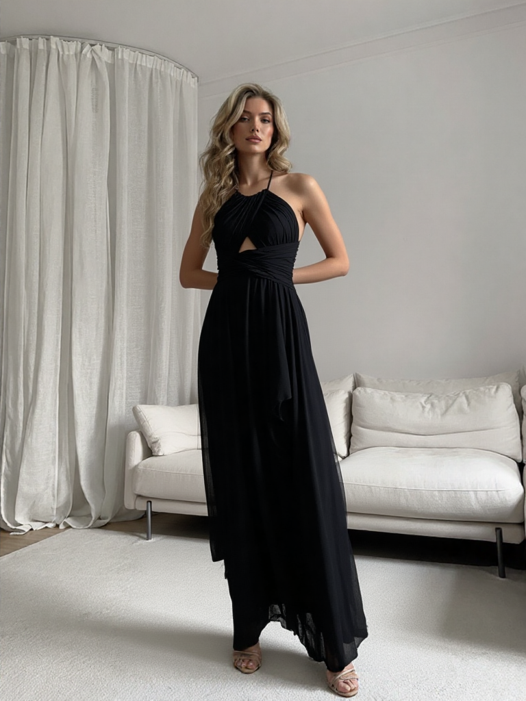 Emma Wu Design Vestido Largo 98289 Elegante y Sofisticado en 100% Poliéster Negro para Mujer