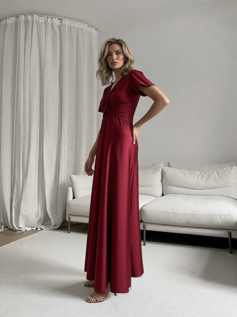VESTIDO LARGO ELÁSTICO BRILLANTE 6242 - Emma Wu Design
