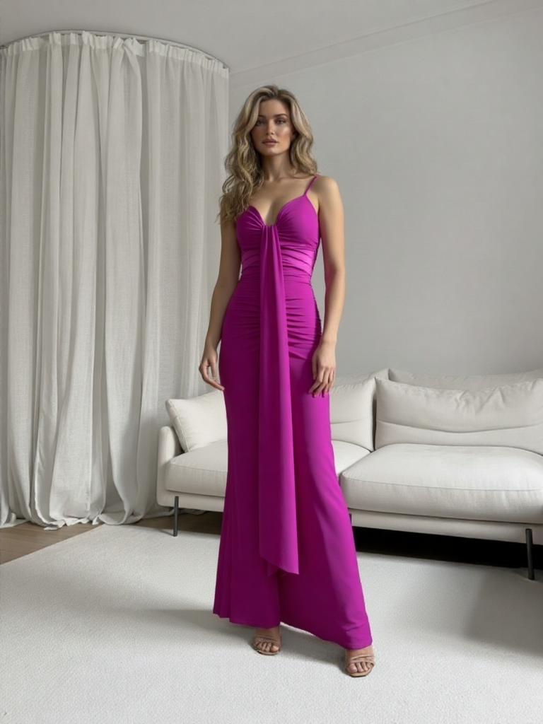 VESTIDO LARGO ELÁSTICO BRILLANTE 25088 - Emma Wu Design