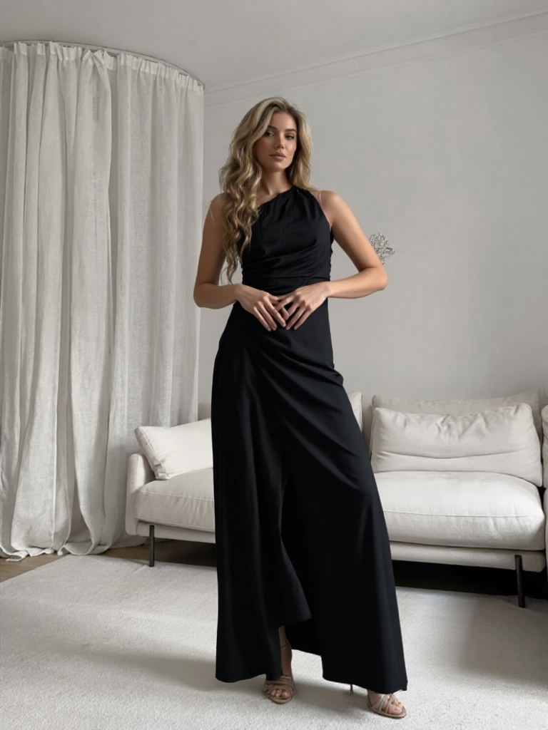 Emma Wu Design Vestido Largo 99361 Elegante de Poliéster con Elastano Negro para Mujer