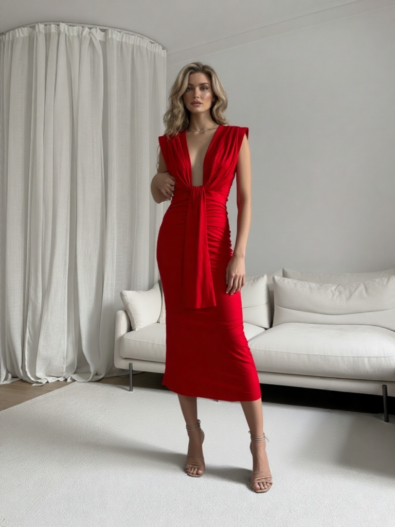 VESTIDO MIDI ELÁSTICO BRILLANTE 5484 - Emma Wu Design
