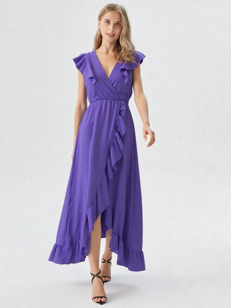 Emma Wu Design Vestido Largo 22002 de 95% Poliéster y 5% Elastano con Detalles de Volantes en Color Lila Elegante y Sofisticado