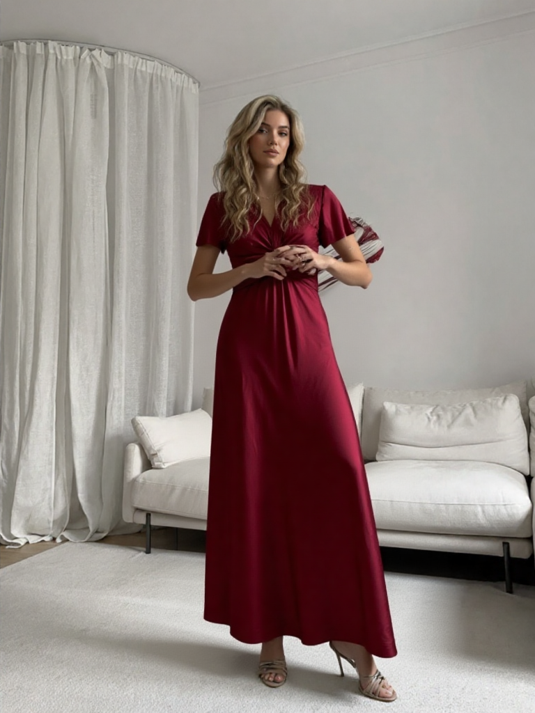 VESTIDO LARGO ELÁSTICO BRILLANTE 6242 - Emma Wu Design