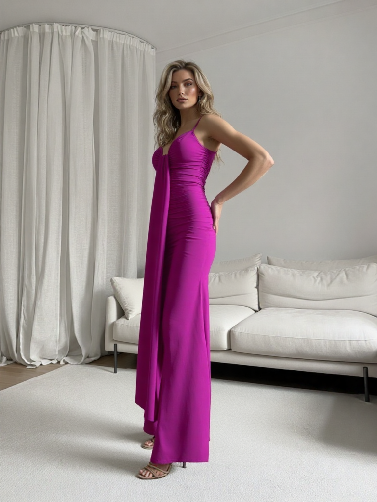 VESTIDO LARGO ELÁSTICO BRILLANTE 25088 - Emma Wu Design