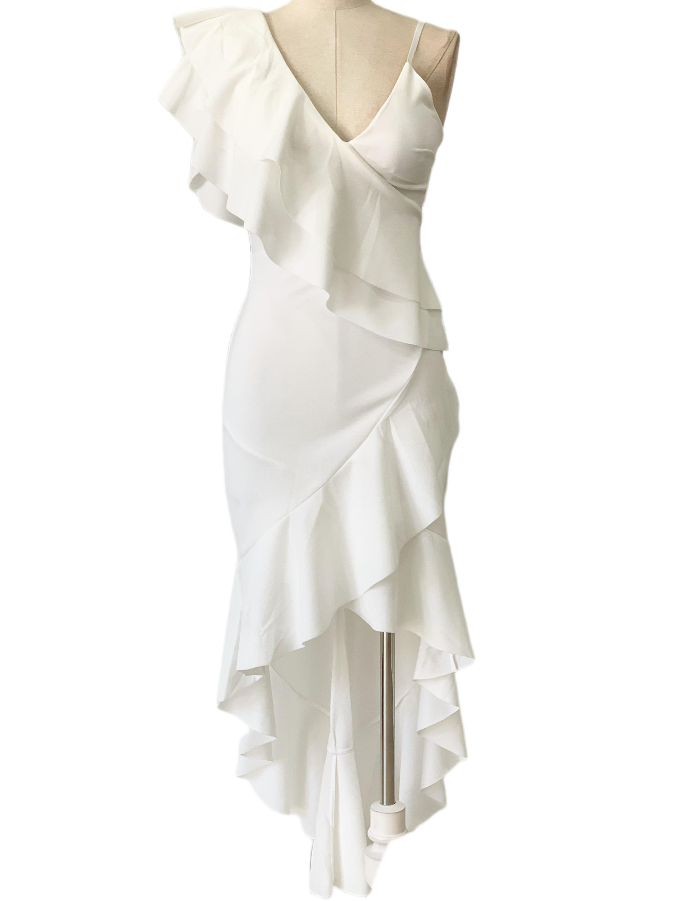 Emma Wu Design Vestido Midi 9644 Elegante con Volantes en Blanco 95% Poliéster 5% Elastano para Mujer