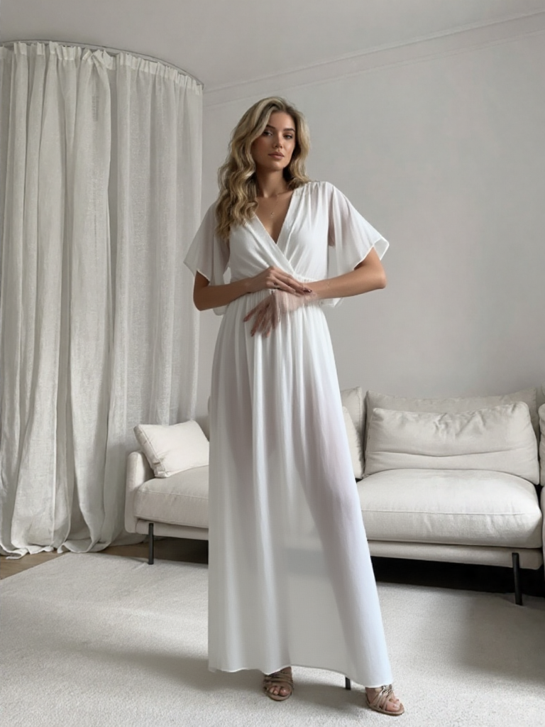 Emma Wu Design Vestido Largo 4883 de 100% Poliéster Elegante y Sofisticado para Mujer Vestido Largo 4883 en Blanco