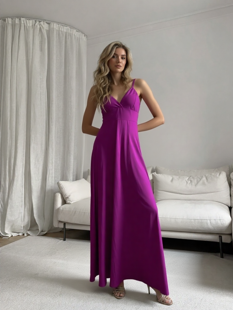 VESTIDO LARGO ELÁSTICO BRILLANTE  Este vestido largo de Emma Wu Design 6241 es perfecto para ocasiones especiales. Su diseño elegante y brillante lo hace ideal para eventos festivos. La composición del material es 85% poliéster y 15% elastano