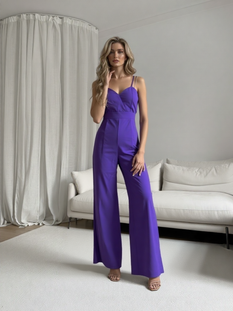 Emma Wu Design MONO LARGO 20584 Traje de Crepe Scuba en Color Púrpura Elegante y Sofisticado para Mujer