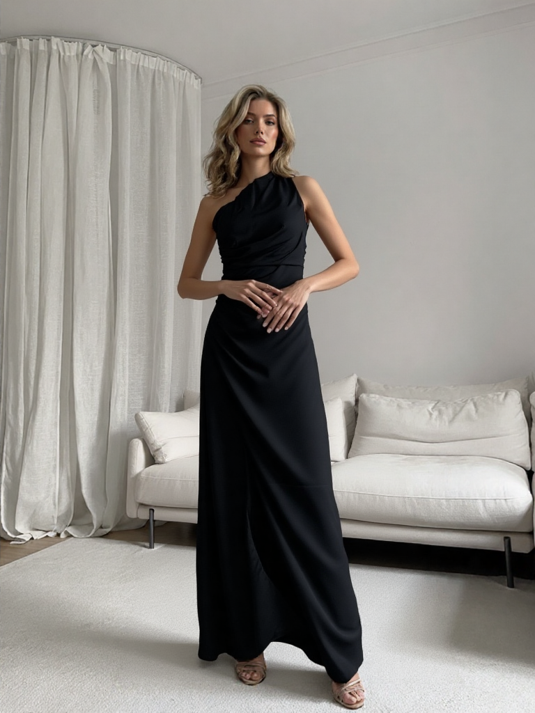 Emma Wu Design Vestido Largo 99361 Elegante de Poliéster con Elastano Negro para Mujer