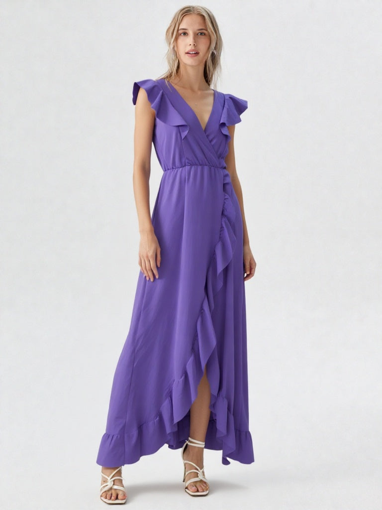 Emma Wu Design Vestido Largo 22002 de 95% Poliéster y 5% Elastano con Detalles de Volantes en Color Lila Elegante y Sofisticado