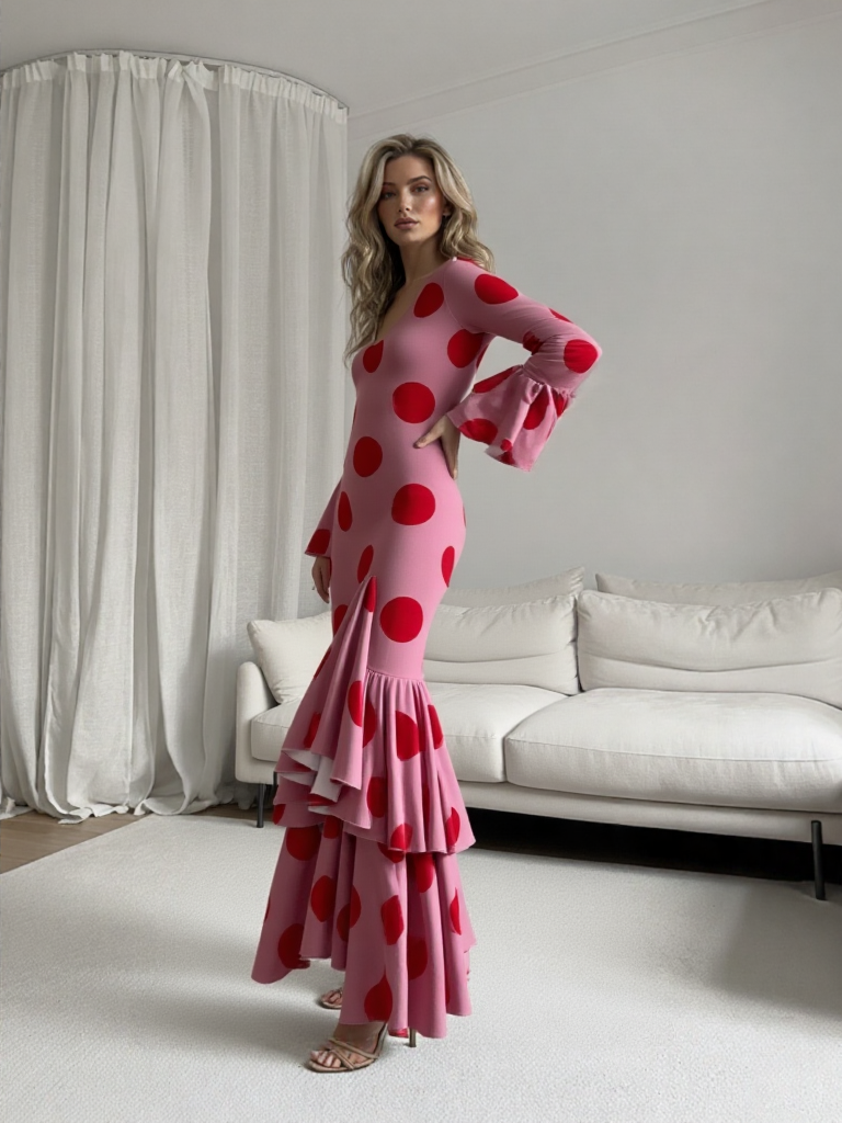 COSTUMES DE FLAMENCO FOIRE D'AVRIL &amp; FLAMENCO LICRA G0491 EMMA WU DESIGN FLAMENCO