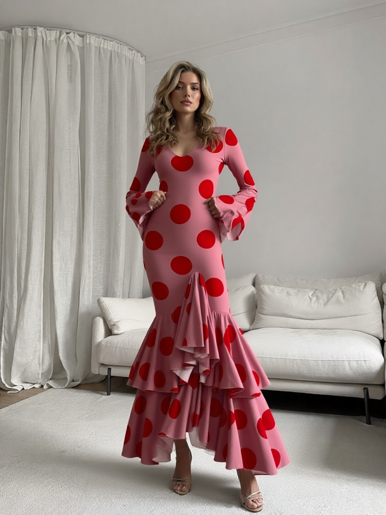 COSTUMES DE FLAMENCO FOIRE D'AVRIL &amp; FLAMENCO LICRA G0491 EMMA WU DESIGN FLAMENCO