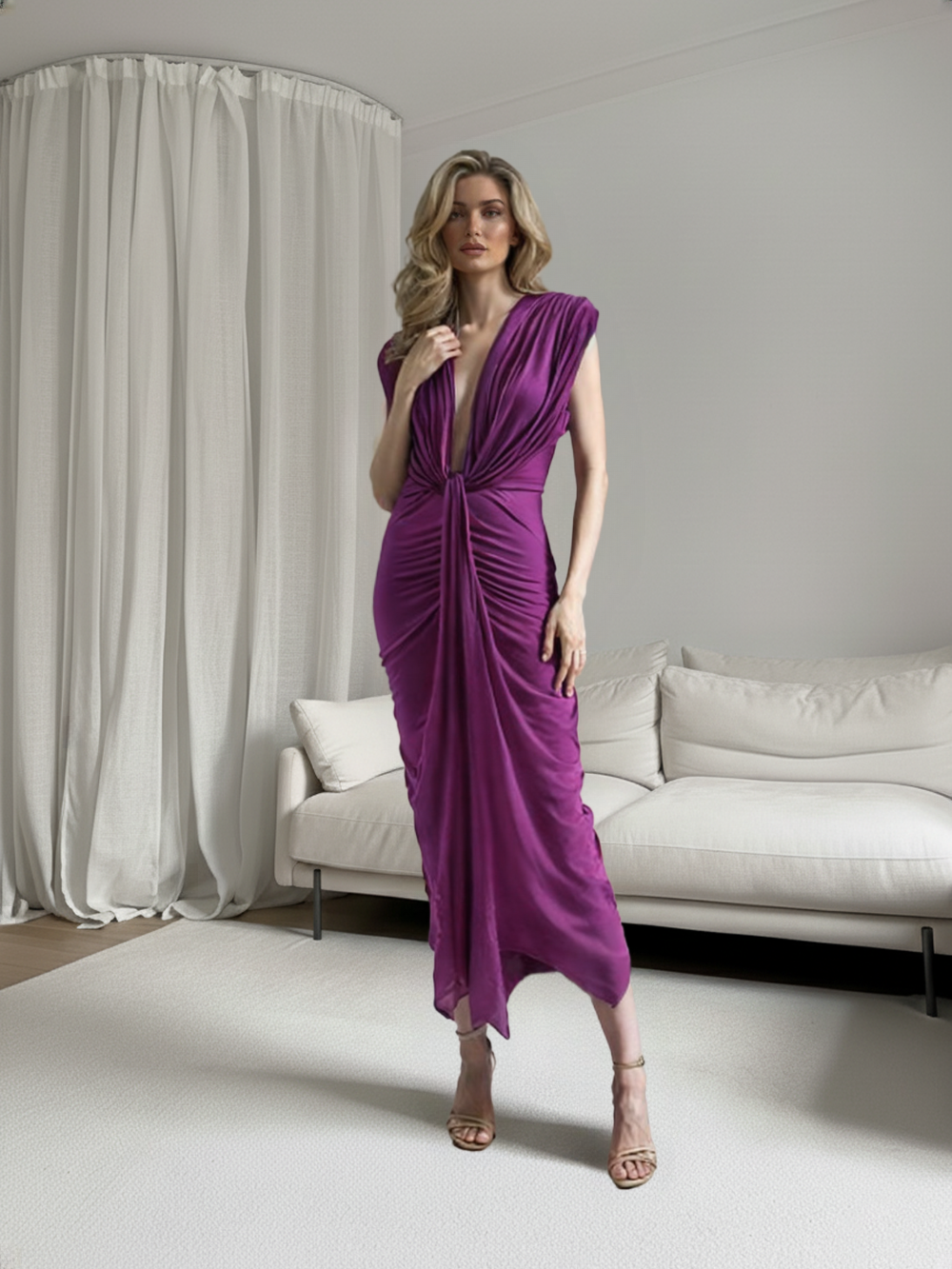 VESTIDO MIDI ELÁSTICO BRILLANTE 5484 - Emma Wu Design