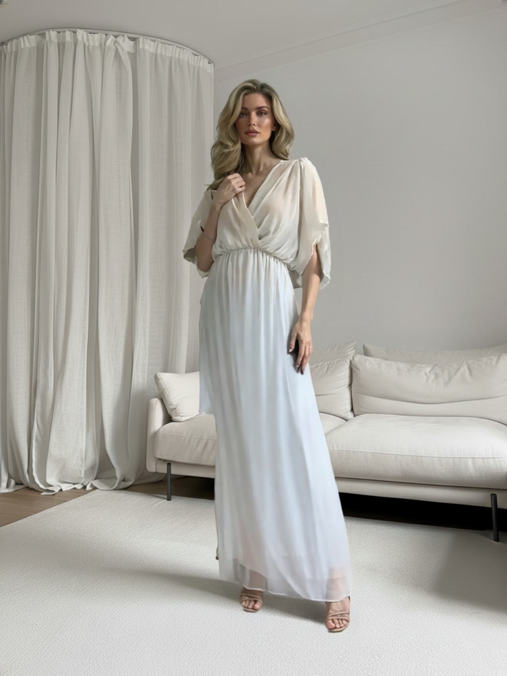 Emma Wu Design Vestido Largo 4883 de 100% Poliéster Elegante y Sofisticado para Mujer Vestido Largo 4883 en Blanco