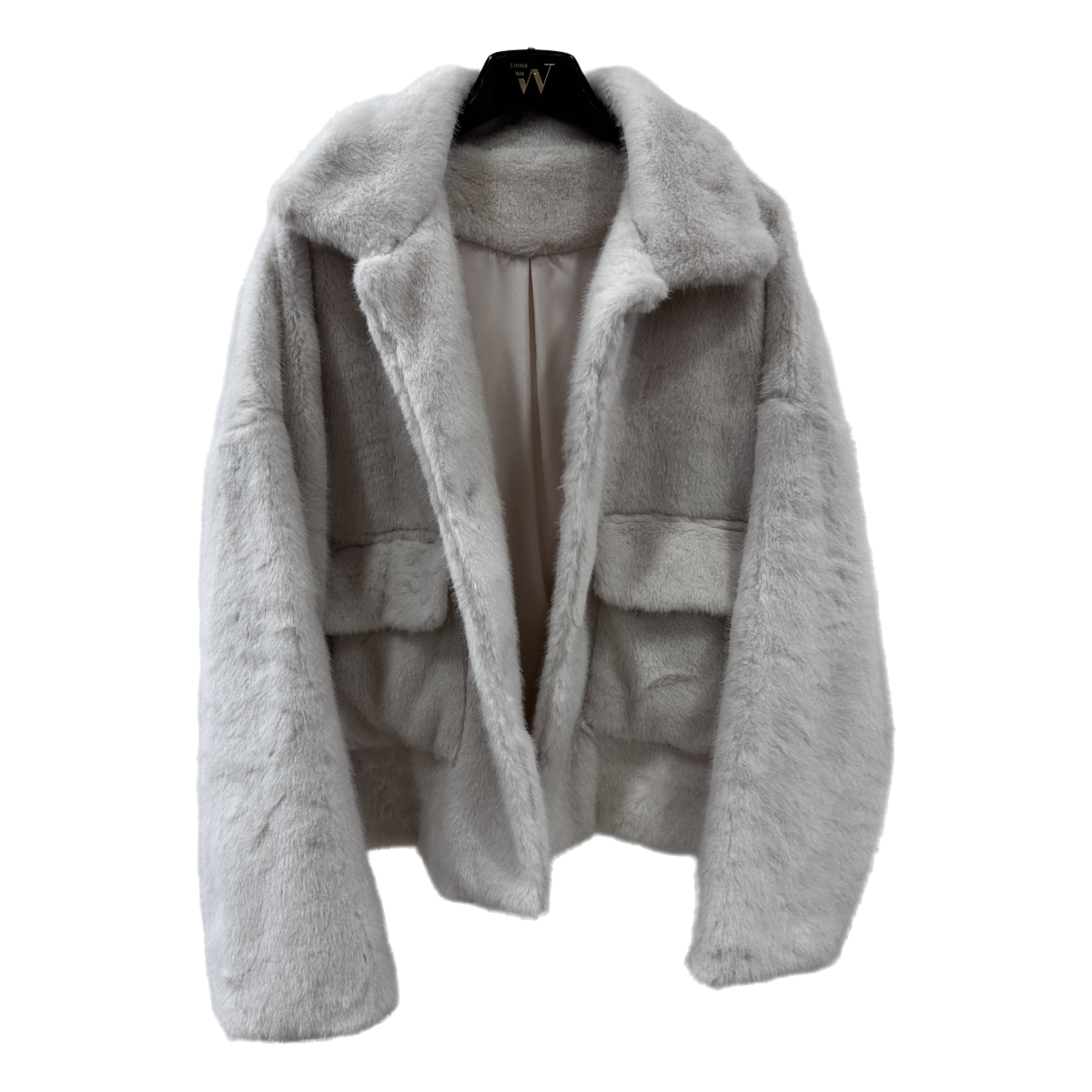 EMMA WU SELECTION Abrigo de felpa de manga larga con solapa suelta y botonadura sencilla para invierno, chaqueta corta de felpa para mujer