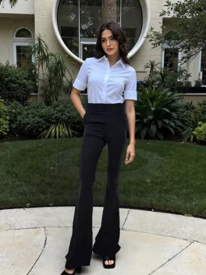 Emma Wu Design Pantalón Campana 9182 en Crepe Scuba para Mujer Elegante y Moderno