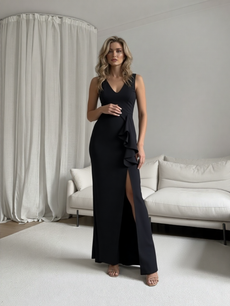 Emma Wu Design Vestido Largo 23641 en Crepe Scuba Elegante y Sofisticado para Mujer