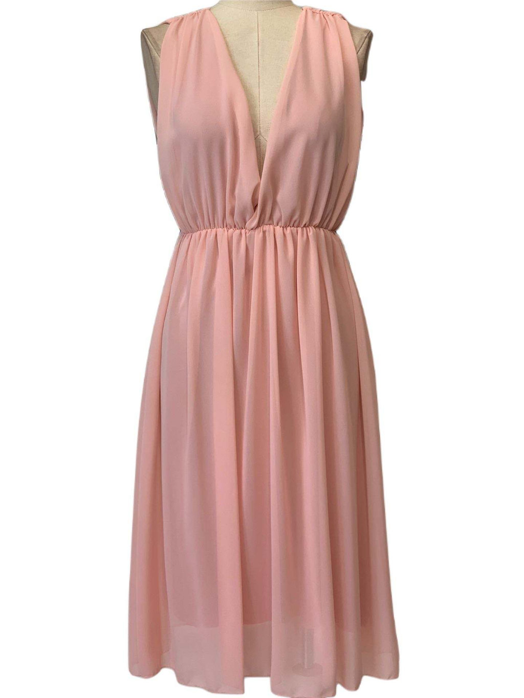 Emma Wu Design Vestido Midi 3873 en Gasà Color Rosa Claro sin Mangas para Mujer Elegante y Detallado