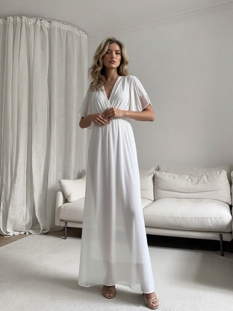 Emma Wu Design Vestido Largo 4883 de 100% Poliéster Elegante y Sofisticado para Mujer Vestido Largo 4883 en Blanco