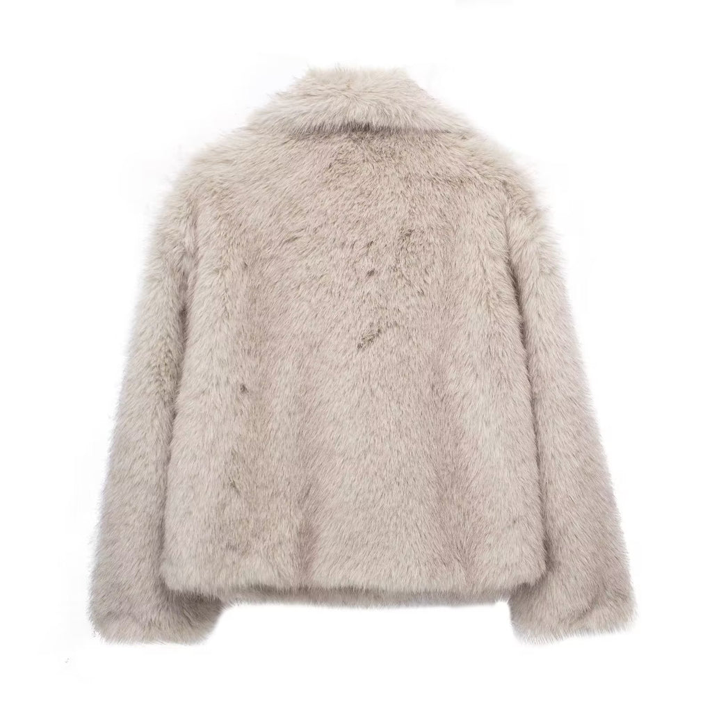 EMMA WU SELECTION  Abrigo de felpa de invierno, moda, cálido, grueso, esponjoso, chaqueta de solapa, ropa exterior, casual, tops de manga larga, ropa de mujer