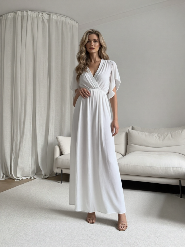 Emma Wu Design Vestido Largo 4883 de 100% Poliéster Elegante y Sofisticado para Mujer Vestido Largo 4883 en Blanco