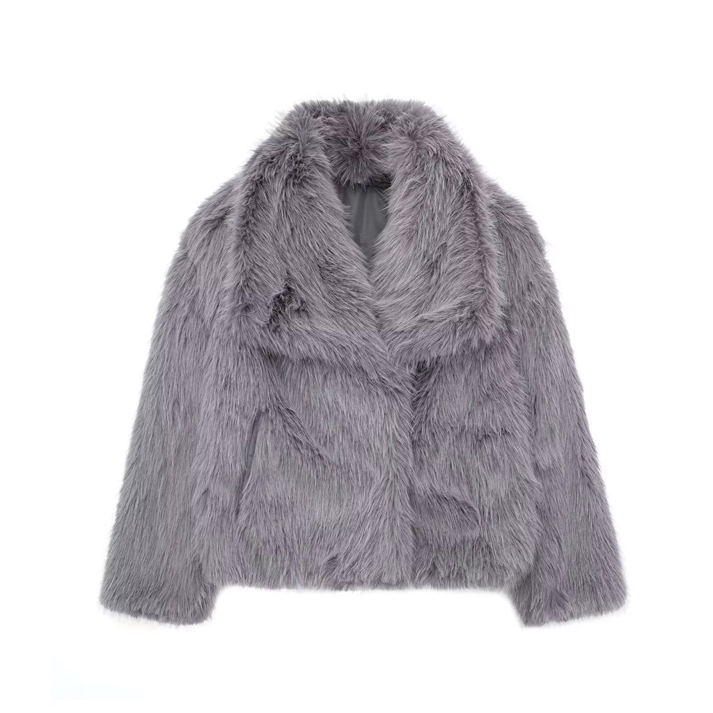 EMMA WU SELECTION  Abrigo de felpa de invierno, moda, cálido, grueso, esponjoso, chaqueta de solapa, ropa exterior, casual, tops de manga larga, ropa de mujer