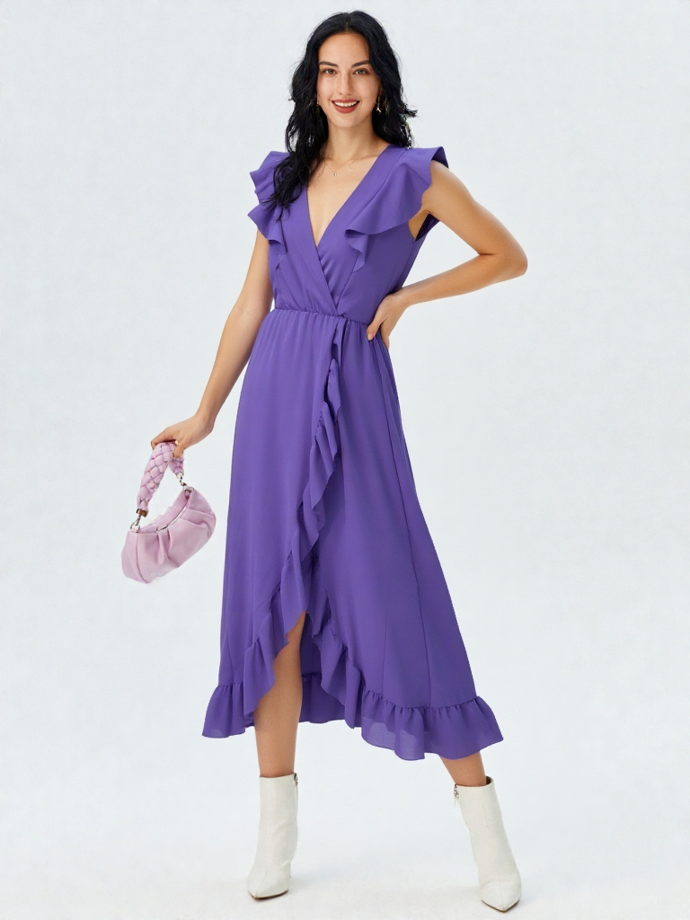 Emma Wu Design Vestido Largo 22002 de 95% Poliéster y 5% Elastano con Detalles de Volantes en Color Lila Elegante y Sofisticado