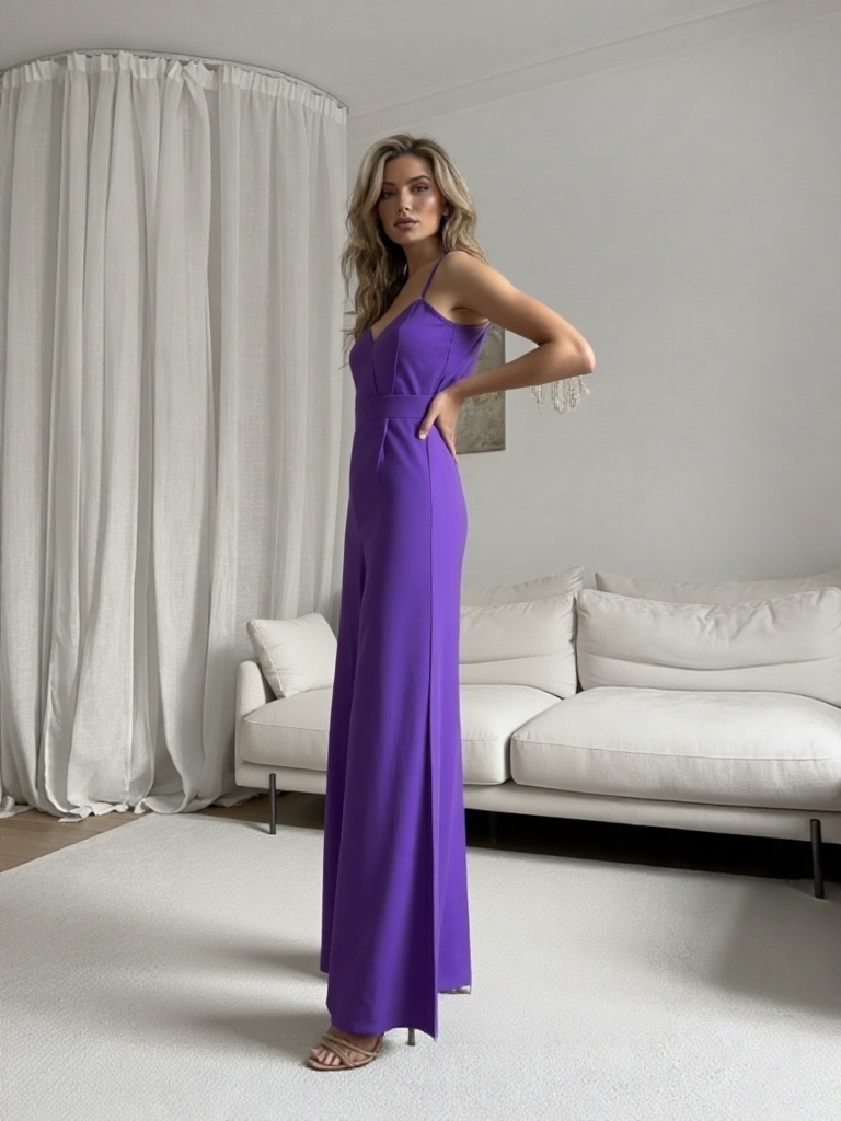 Emma Wu Design MONO LARGO 20584 Traje de Crepe Scuba en Color Púrpura Elegante y Sofisticado para Mujer