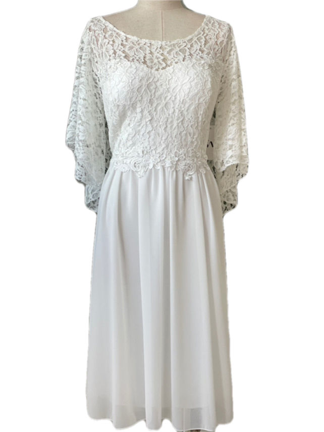 Emma Wu Design Vestido Midi 0625 Elegante Vestido Rosa con Detalles de Encaje en el Cuello y Mangas