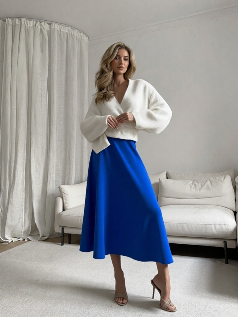 Emma Wu Design Falda Midi 3848 en Bistretch para Mujer Elegante y Cómoda con Corte Midi y Material Flexibles y Ajustable