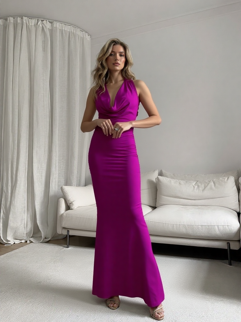 Emma Wu Design Vestido Largo Elástico Brillante 23917 Elegante y Duradero para Ocasiones Especiales 85% Poliéster 15% Elastano