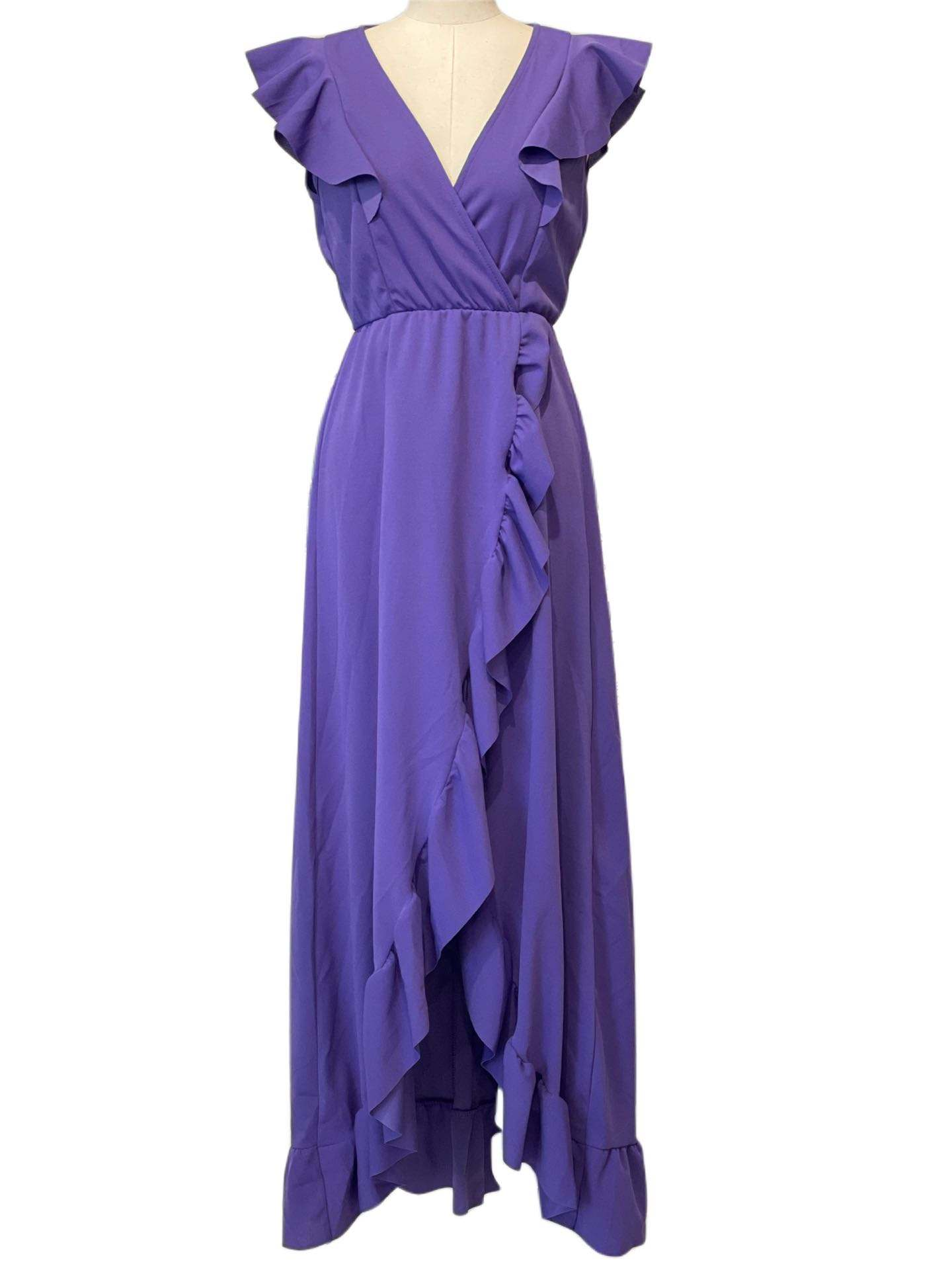 Emma Wu Design Vestido Largo 22002 de 95% Poliéster y 5% Elastano con Detalles de Volantes en Color Lila Elegante y Sofisticado