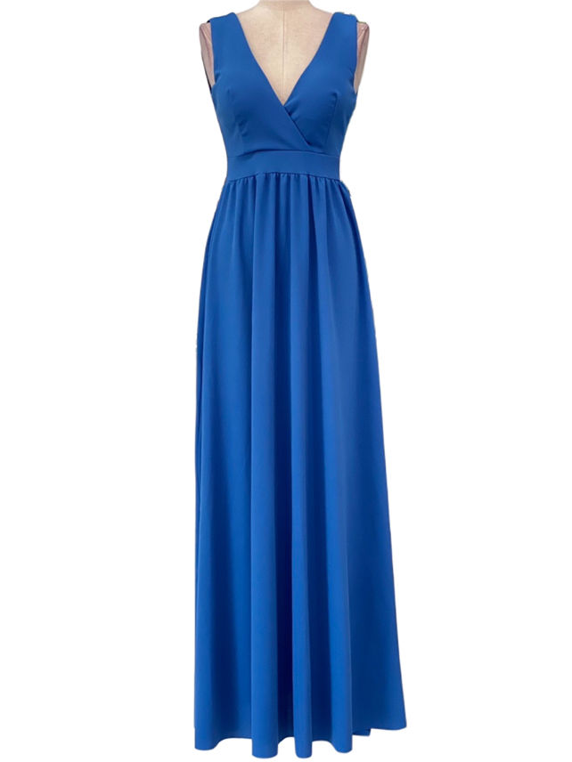 Emma Wu Design Vestido Largo 9914 en Crepe Scuba Color Amarillo con Corte Drapeado y Escote Profundo