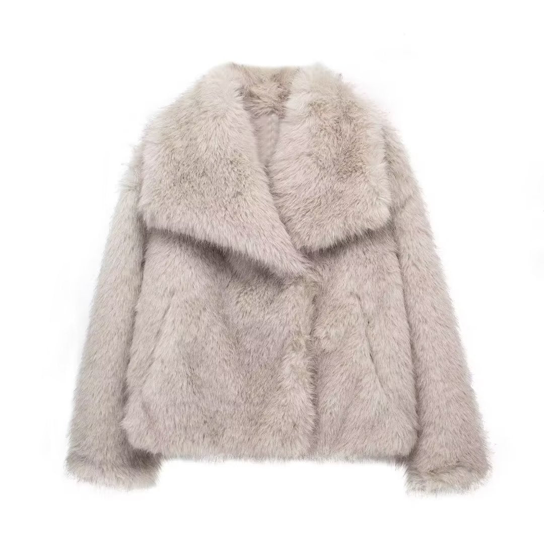 EMMA WU SELECTION  Abrigo de felpa de invierno, moda, cálido, grueso, esponjoso, chaqueta de solapa, ropa exterior, casual, tops de manga larga, ropa de mujer
