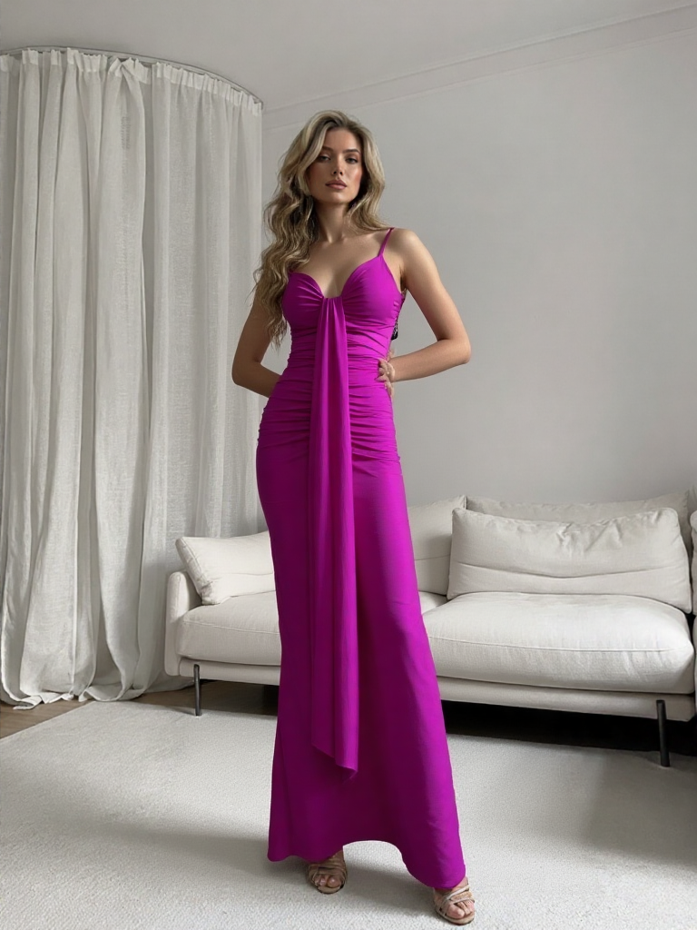 VESTIDO LARGO ELÁSTICO BRILLANTE 25088 - Emma Wu Design