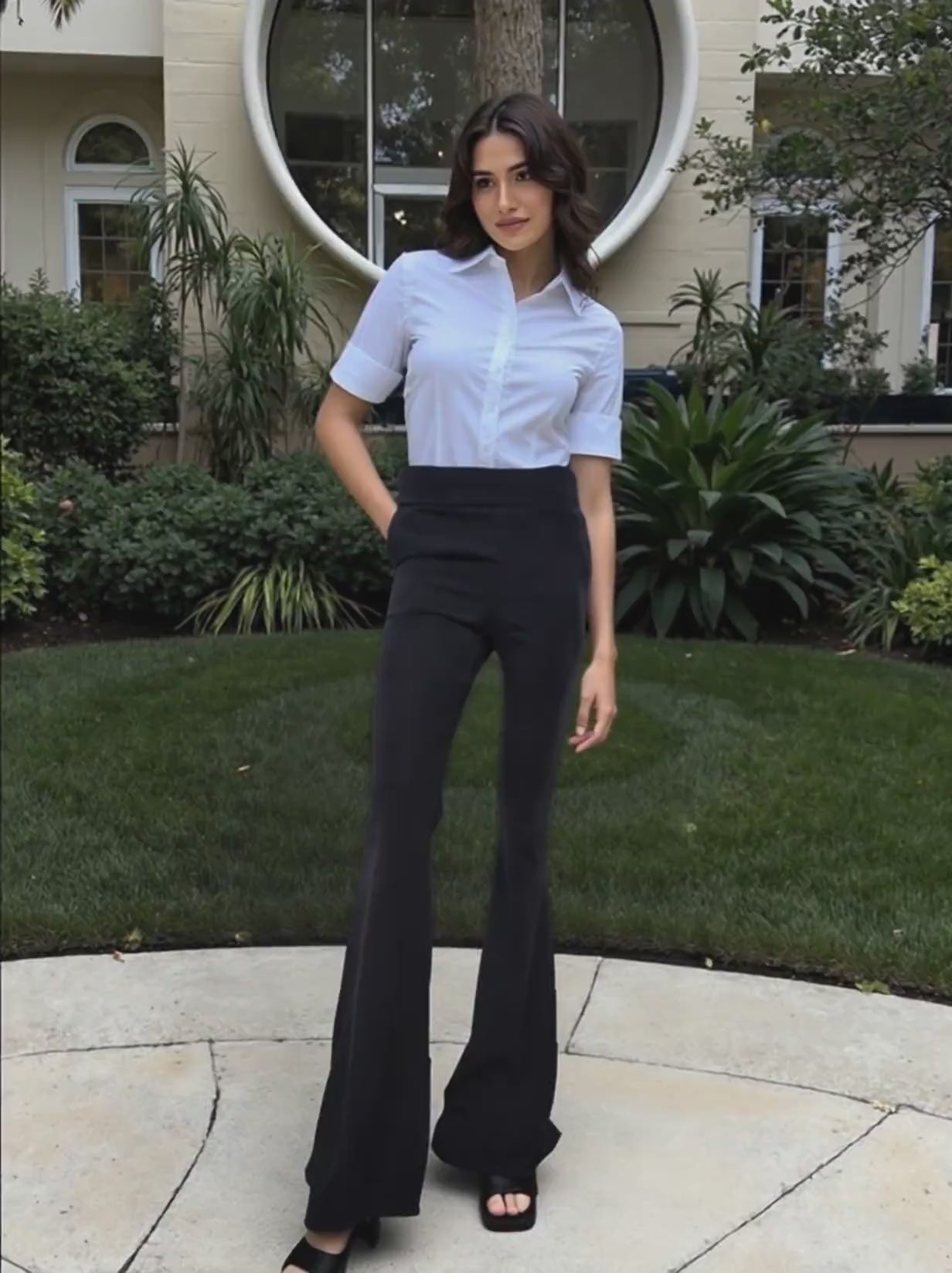 Emma Wu Design Pantalón Campana 9182 en Crepe Scuba para Mujer Elegante y Moderno